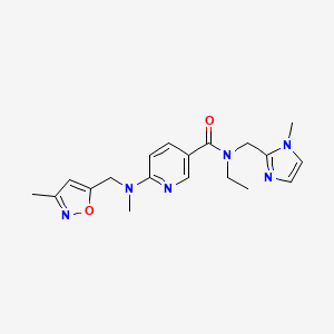 molecular formula C19H24N6O2 B6025580 N-ethyl-N-[(1-methyl-1H-imidazol-2-yl)methyl]-6-{methyl[(3-methyl-5-isoxazolyl)methyl]amino}nicotinamide 