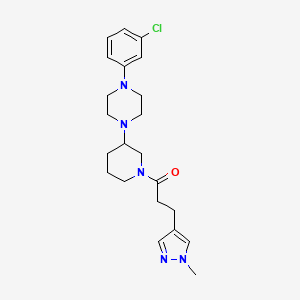 molecular formula C22H30ClN5O B6025689 1-(3-chlorophenyl)-4-{1-[3-(1-methyl-1H-pyrazol-4-yl)propanoyl]-3-piperidinyl}piperazine 