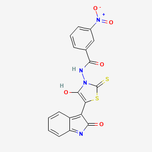 3-nitro-N-[4-oxo-5-(2-oxo-1,2-dihydro-3H-indol-3-ylidene)-2-thioxo-1,3-thiazolidin-3-yl]benzamide