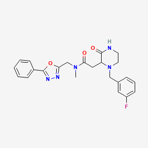 molecular formula C23H24FN5O3 B6025823 2-[1-(3-fluorobenzyl)-3-oxo-2-piperazinyl]-N-methyl-N-[(5-phenyl-1,3,4-oxadiazol-2-yl)methyl]acetamide 