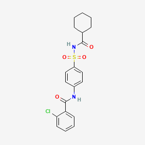 molecular formula C20H21ClN2O4S B6025879 2-chloro-N-(4-{[(cyclohexylcarbonyl)amino]sulfonyl}phenyl)benzamide 