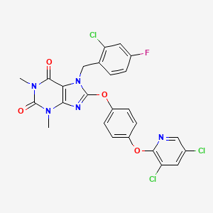 molecular formula C25H17Cl3FN5O4 B6025931 7-(2-CHLORO-4-FLUOROBENZYL)-8-{4-[(3,5-DICHLORO-2-PYRIDYL)OXY]PHENOXY}-1,3-DIMETHYL-3,7-DIHYDRO-1H-PURINE-2,6-DIONE 