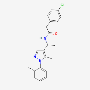 molecular formula C21H22ClN3O B6026039 2-(4-chlorophenyl)-N-{1-[5-methyl-1-(2-methylphenyl)-1H-pyrazol-4-yl]ethyl}acetamide 