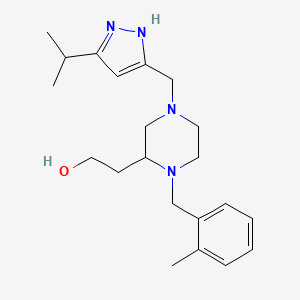 molecular formula C21H32N4O B6026128 2-[4-[(5-isopropyl-1H-pyrazol-3-yl)methyl]-1-(2-methylbenzyl)-2-piperazinyl]ethanol 