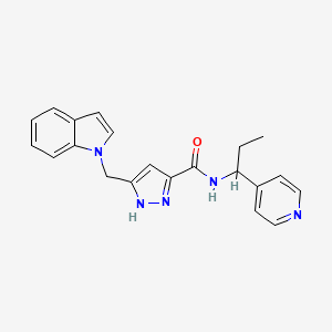 molecular formula C21H21N5O B6026218 5-(1H-indol-1-ylmethyl)-N-[1-(4-pyridinyl)propyl]-1H-pyrazole-3-carboxamide 