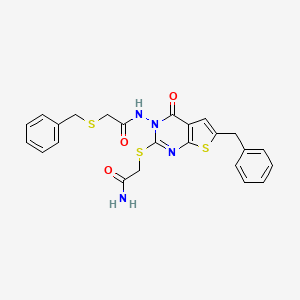 molecular formula C24H22N4O3S3 B6026352 2-[(6-benzyl-3-{[(benzylthio)acetyl]amino}-4-oxo-3,4-dihydrothieno[2,3-d]pyrimidin-2-yl)thio]acetamide 