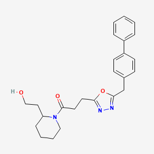 molecular formula C25H29N3O3 B6026411 2-(1-{3-[5-(4-biphenylylmethyl)-1,3,4-oxadiazol-2-yl]propanoyl}-2-piperidinyl)ethanol 