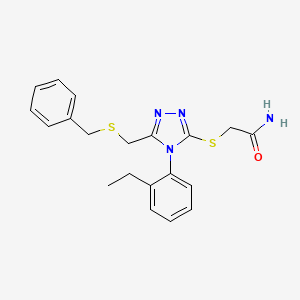 molecular formula C20H22N4OS2 B6026421 2-({5-[(benzylsulfanyl)methyl]-4-(2-ethylphenyl)-4H-1,2,4-triazol-3-yl}sulfanyl)acetamide 