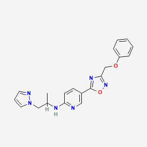 molecular formula C20H20N6O2 B6026486 N-[1-methyl-2-(1H-pyrazol-1-yl)ethyl]-5-[3-(phenoxymethyl)-1,2,4-oxadiazol-5-yl]-2-pyridinamine 