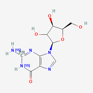 molecular formula C9[13C]H13N3[15N]2O5 B602649 2-(15N)Azanyl-9-[(2R,4R,5R)-3,4-dihydroxy-5-(hydroxymethyl)oxolan-2-yl]-1H-purin-6-one CAS No. 197227-95-5