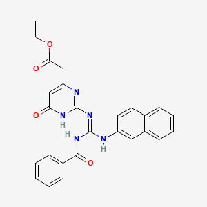 ethyl {2-[N'-(naphthalen-2-yl)-N''-(phenylcarbonyl)carbamimidamido]-6-oxo-1,6-dihydropyrimidin-4-yl}acetate