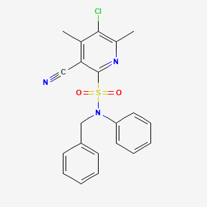 molecular formula C21H18ClN3O2S B6026705 N-benzyl-5-chloro-3-cyano-4,6-dimethyl-N-phenylpyridine-2-sulfonamide 