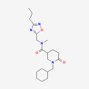 molecular formula C20H32N4O3 B6027132 1-(cyclohexylmethyl)-N-methyl-6-oxo-N-[(3-propyl-1,2,4-oxadiazol-5-yl)methyl]-3-piperidinecarboxamide 