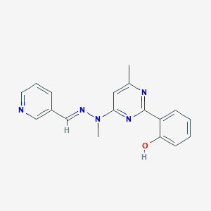 molecular formula C18H17N5O B6027223 2-[4-methyl-6-[methyl-[(E)-pyridin-3-ylmethylideneamino]amino]pyrimidin-2-yl]phenol 