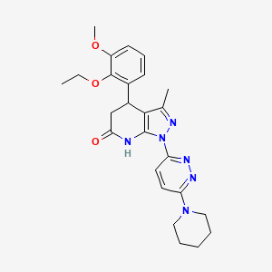 molecular formula C25H30N6O3 B6027228 4-(2-ethoxy-3-methoxyphenyl)-3-methyl-1-[6-(1-piperidinyl)-3-pyridazinyl]-1,4,5,7-tetrahydro-6H-pyrazolo[3,4-b]pyridin-6-one 