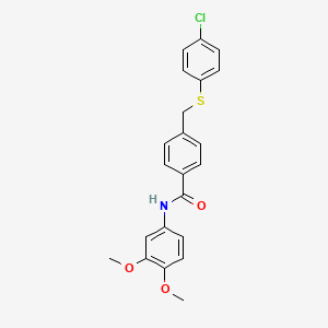 molecular formula C22H20ClNO3S B6027276 4-{[(4-chlorophenyl)thio]methyl}-N-(3,4-dimethoxyphenyl)benzamide 