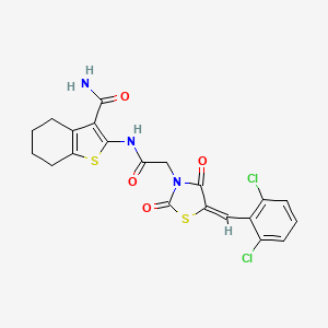 molecular formula C21H17Cl2N3O4S2 B6027287 2-({[5-(2,6-dichlorobenzylidene)-2,4-dioxo-1,3-thiazolidin-3-yl]acetyl}amino)-4,5,6,7-tetrahydro-1-benzothiophene-3-carboxamide 