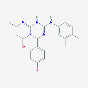 molecular formula C21H20FN5O B6027323 2-[(3,4-dimethylphenyl)amino]-4-(4-fluorophenyl)-8-methyl-1,4-dihydro-6H-pyrimido[1,2-a][1,3,5]triazin-6-one 