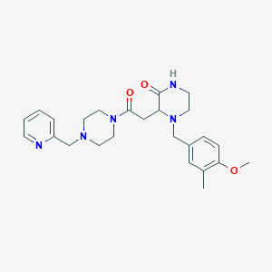 molecular formula C25H33N5O3 B6027703 4-(4-methoxy-3-methylbenzyl)-3-{2-oxo-2-[4-(2-pyridinylmethyl)-1-piperazinyl]ethyl}-2-piperazinone 