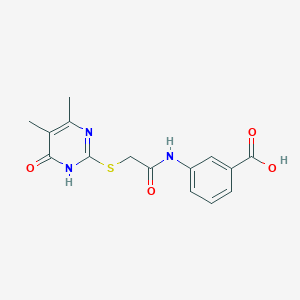 molecular formula C15H15N3O4S B6028032 3-({[(4-hydroxy-5,6-dimethyl-2-pyrimidinyl)thio]acetyl}amino)benzoic acid 