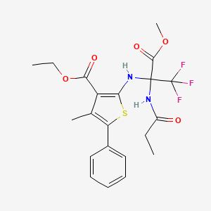 molecular formula C21H23F3N2O5S B6028081 ethyl 4-methyl-5-phenyl-2-{[2,2,2-trifluoro-1-(methoxycarbonyl)-1-(propionylamino)ethyl]amino}thiophene-3-carboxylate 