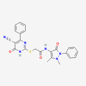 molecular formula C24H20N6O3S B6028235 2-[(5-cyano-6-oxo-4-phenyl-1,6-dihydro-2-pyrimidinyl)thio]-N-(1,5-dimethyl-3-oxo-2-phenyl-2,3-dihydro-1H-pyrazol-4-yl)acetamide 