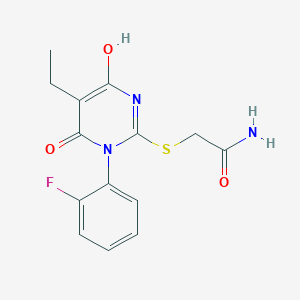 molecular formula C14H14FN3O3S B6028240 2-{[5-ethyl-1-(2-fluorophenyl)-4-hydroxy-6-oxo-1,6-dihydro-2-pyrimidinyl]thio}acetamide 