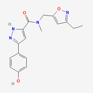 molecular formula C17H18N4O3 B6028337 N-[(3-ethylisoxazol-5-yl)methyl]-3-(4-hydroxyphenyl)-N-methyl-1H-pyrazole-5-carboxamide 