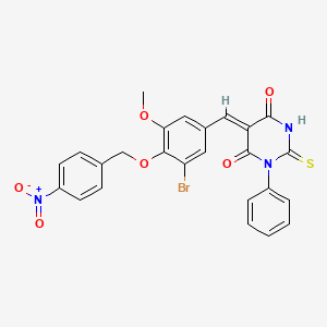 molecular formula C25H18BrN3O6S B6028375 5-{3-bromo-5-methoxy-4-[(4-nitrobenzyl)oxy]benzylidene}-1-phenyl-2-thioxodihydro-4,6(1H,5H)-pyrimidinedione 