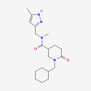 molecular formula C19H30N4O2 B6028430 1-(cyclohexylmethyl)-N-methyl-N-[(5-methyl-1H-pyrazol-3-yl)methyl]-6-oxo-3-piperidinecarboxamide 