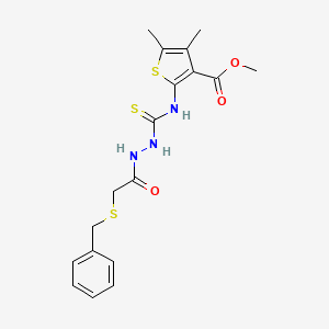 molecular formula C18H21N3O3S3 B6028576 methyl 2-[({2-[(benzylthio)acetyl]hydrazino}carbonothioyl)amino]-4,5-dimethyl-3-thiophenecarboxylate 