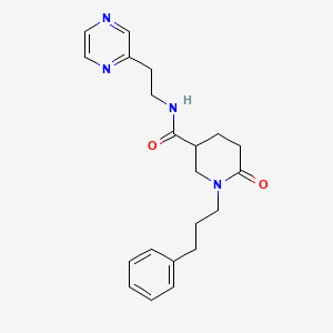 molecular formula C21H26N4O2 B6028630 6-oxo-1-(3-phenylpropyl)-N-[2-(2-pyrazinyl)ethyl]-3-piperidinecarboxamide 