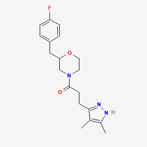 molecular formula C19H24FN3O2 B6028722 4-[3-(3,4-dimethyl-1H-pyrazol-5-yl)propanoyl]-2-(4-fluorobenzyl)morpholine 