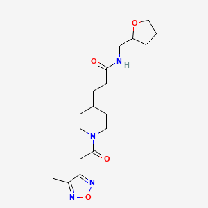 molecular formula C18H28N4O4 B6028756 3-{1-[(4-methyl-1,2,5-oxadiazol-3-yl)acetyl]-4-piperidinyl}-N-(tetrahydro-2-furanylmethyl)propanamide 