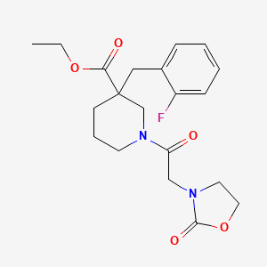 molecular formula C20H25FN2O5 B6028797 ethyl 3-(2-fluorobenzyl)-1-[(2-oxo-1,3-oxazolidin-3-yl)acetyl]-3-piperidinecarboxylate 