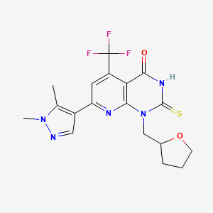 molecular formula C18H18F3N5O2S B6029006 7-(1,5-dimethyl-1H-pyrazol-4-yl)-2-mercapto-1-(tetrahydro-2-furanylmethyl)-5-(trifluoromethyl)pyrido[2,3-d]pyrimidin-4(1H)-one 