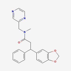 molecular formula C22H21N3O3 B6029156 3-(1,3-benzodioxol-5-yl)-N-methyl-3-phenyl-N-(2-pyrazinylmethyl)propanamide 