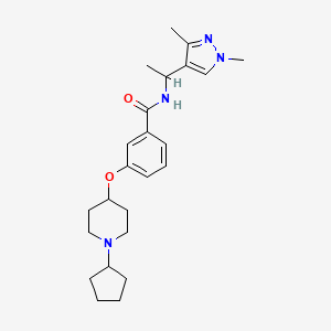 molecular formula C24H34N4O2 B6029200 3-[(1-cyclopentyl-4-piperidinyl)oxy]-N-[1-(1,3-dimethyl-1H-pyrazol-4-yl)ethyl]benzamide 