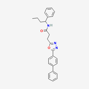 molecular formula C27H27N3O2 B6029291 3-[5-(4-biphenylyl)-1,3,4-oxadiazol-2-yl]-N-(1-phenylbutyl)propanamide 