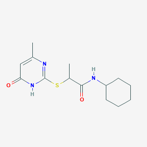 molecular formula C14H21N3O2S B6029316 N-cyclohexyl-2-[(4-methyl-6-oxo-1,6-dihydro-2-pyrimidinyl)thio]propanamide 