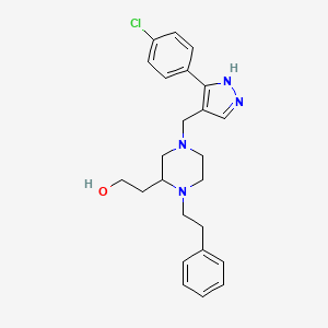 molecular formula C24H29ClN4O B6029422 2-[4-{[3-(4-chlorophenyl)-1H-pyrazol-4-yl]methyl}-1-(2-phenylethyl)-2-piperazinyl]ethanol 