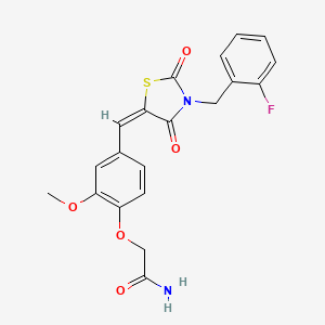 molecular formula C20H17FN2O5S B6029471 2-(4-{[3-(2-fluorobenzyl)-2,4-dioxo-1,3-thiazolidin-5-ylidene]methyl}-2-methoxyphenoxy)acetamide 