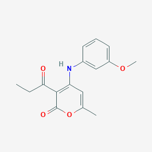 molecular formula C16H17NO4 B6029583 4-[(3-methoxyphenyl)amino]-6-methyl-3-propionyl-2H-pyran-2-one 