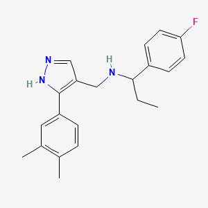 molecular formula C21H24FN3 B6029743 N-{[3-(3,4-dimethylphenyl)-1H-pyrazol-4-yl]methyl}-1-(4-fluorophenyl)-1-propanamine 