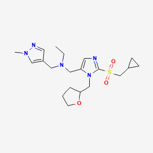 molecular formula C20H31N5O3S B6029762 N-{[2-[(cyclopropylmethyl)sulfonyl]-1-(tetrahydro-2-furanylmethyl)-1H-imidazol-5-yl]methyl}-N-[(1-methyl-1H-pyrazol-4-yl)methyl]ethanamine 