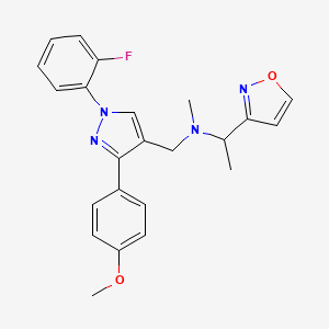 molecular formula C23H23FN4O2 B6029796 N-{[1-(2-fluorophenyl)-3-(4-methoxyphenyl)-1H-pyrazol-4-yl]methyl}-1-(3-isoxazolyl)-N-methylethanamine 