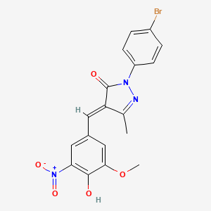 molecular formula C18H14BrN3O5 B6030274 2-(4-bromophenyl)-4-(4-hydroxy-3-methoxy-5-nitrobenzylidene)-5-methyl-2,4-dihydro-3H-pyrazol-3-one 