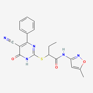 molecular formula C19H17N5O3S B6030447 2-[(5-cyano-6-oxo-4-phenyl-1,6-dihydro-2-pyrimidinyl)thio]-N-(5-methyl-3-isoxazolyl)butanamide 