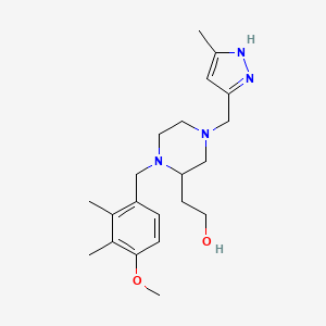 molecular formula C21H32N4O2 B6030580 2-{1-(4-methoxy-2,3-dimethylbenzyl)-4-[(3-methyl-1H-pyrazol-5-yl)methyl]-2-piperazinyl}ethanol 