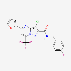 molecular formula C19H11ClF4N4O2 B6030627 3-chloro-N-(4-fluorobenzyl)-5-(2-furyl)-7-(trifluoromethyl)pyrazolo[1,5-a]pyrimidine-2-carboxamide 